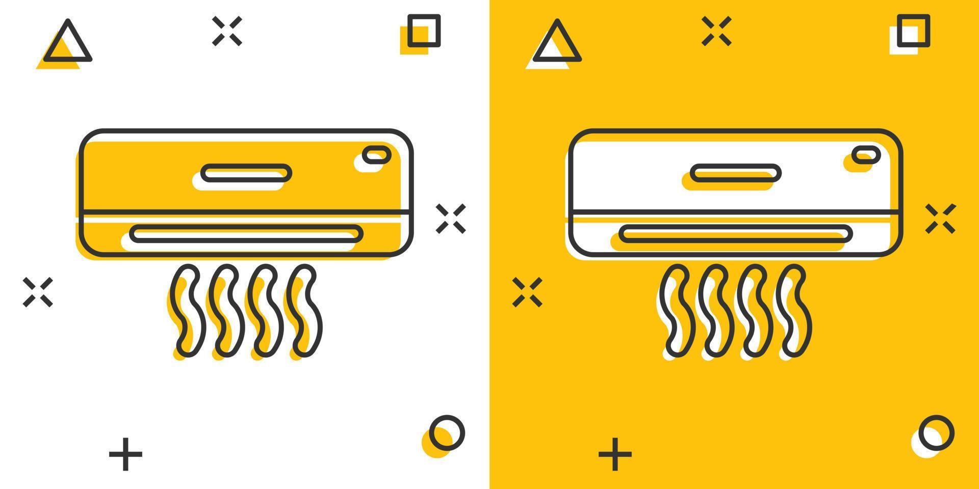 icono de acondicionador en estilo cómico. Ilustración de vector de dibujos animados más fresco sobre fondo blanco aislado. concepto de negocio de efecto de salpicadura de clima frío.