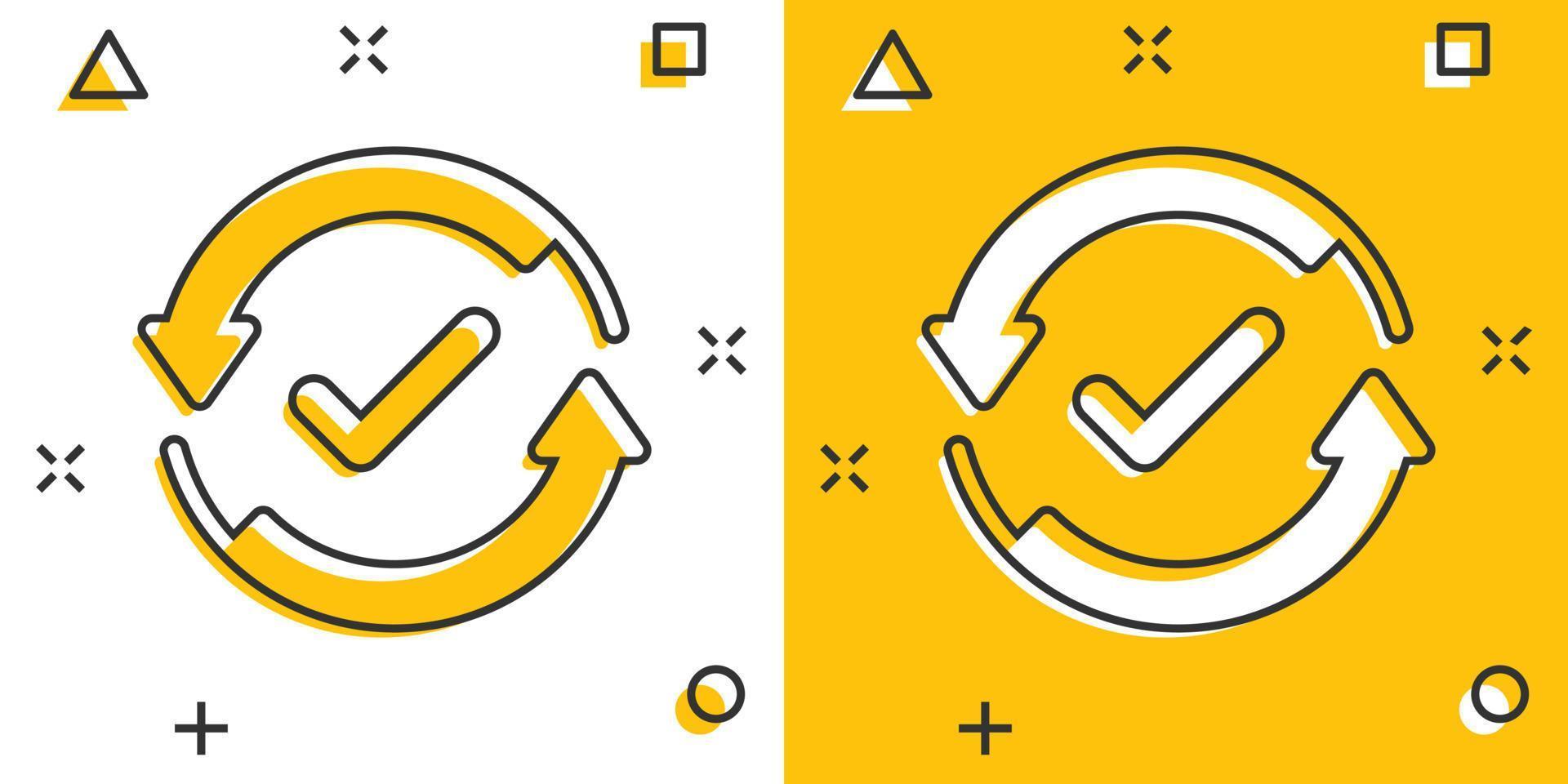 icono de signo de marca de verificación en estilo cómico. confirmar ilustración de vector de dibujos animados de botón sobre fondo blanco aislado. concepto de negocio de efecto de salpicadura aceptado.