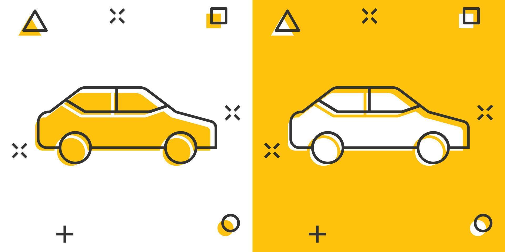 Car icon in comic style. Automobile vehicle cartoon vector illustration on white isolated background. Sedan splash effect business concept.