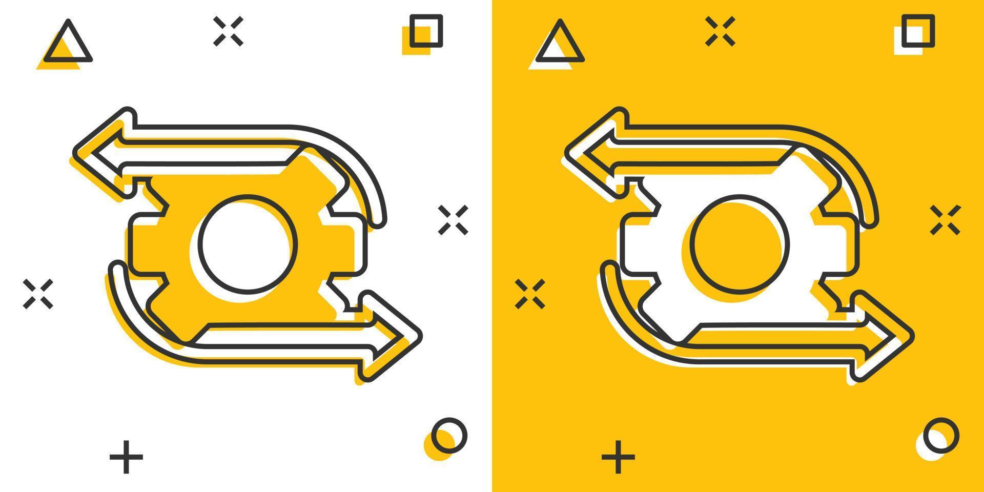 Workflow icon in comic style. Gear effective cartoon vector illustration on white isolated background. Process organization splash effect business concept.
