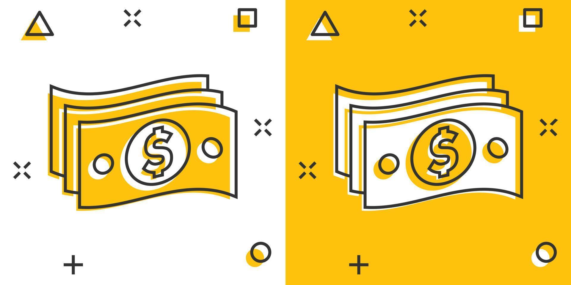 icono de pila de dinero en estilo cómico. intercambiar ilustración vectorial de dibujos animados en efectivo sobre fondo blanco aislado. concepto de negocio de efecto de salpicadura de billete de banco. vector