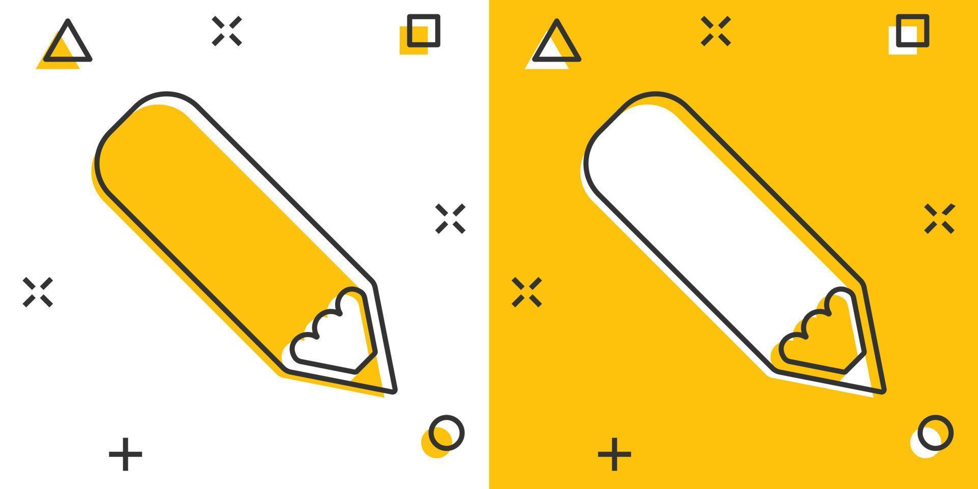 Pencil icon in comic style. Pen cartoon vector illustration on white isolated background. Drawing splash effect business concept.