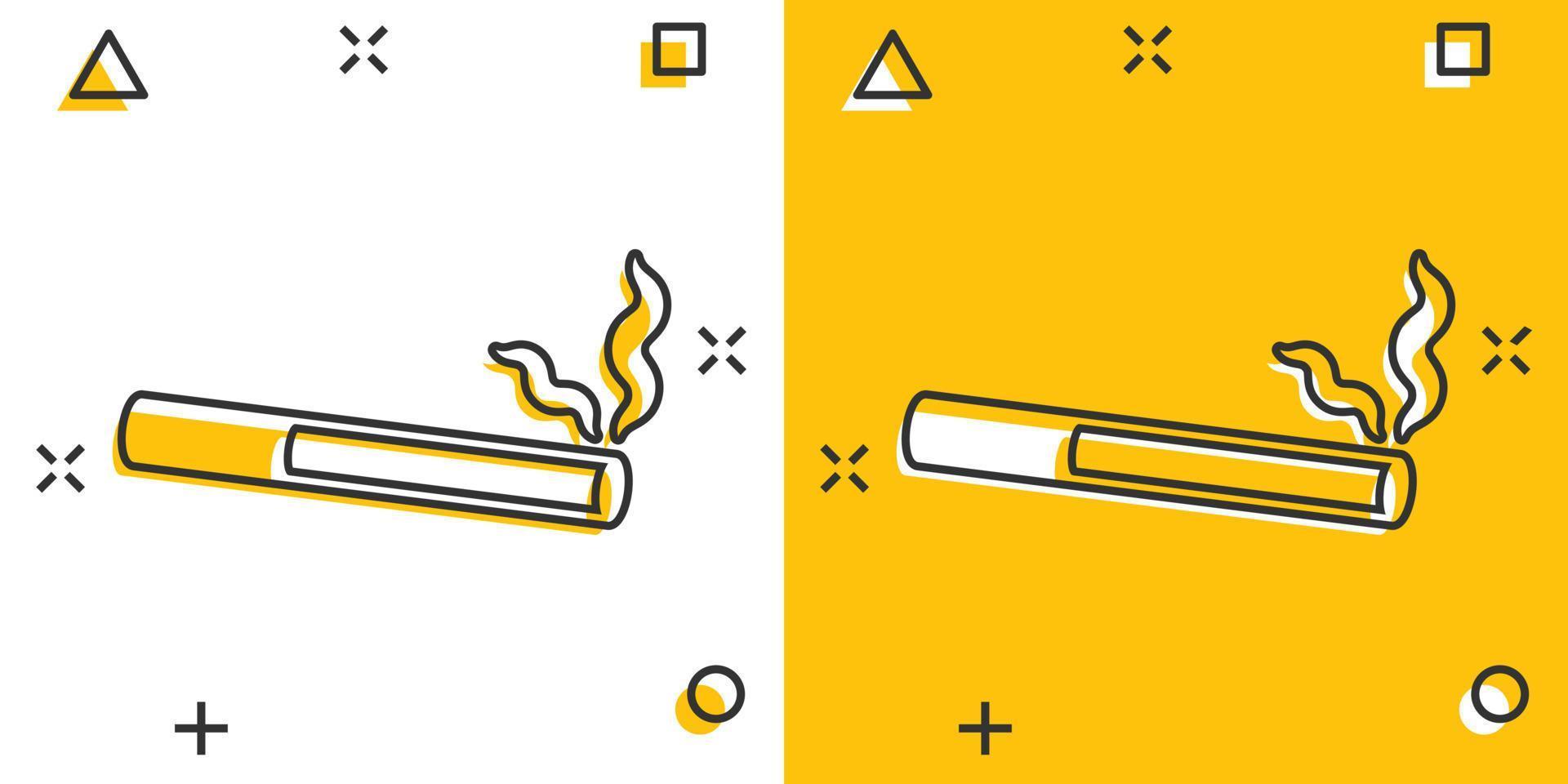 icono de cigarrillo en estilo cómico. Ilustración de vector de dibujos animados de humo sobre fondo blanco aislado. concepto de negocio de efecto de salpicadura de nicotina.