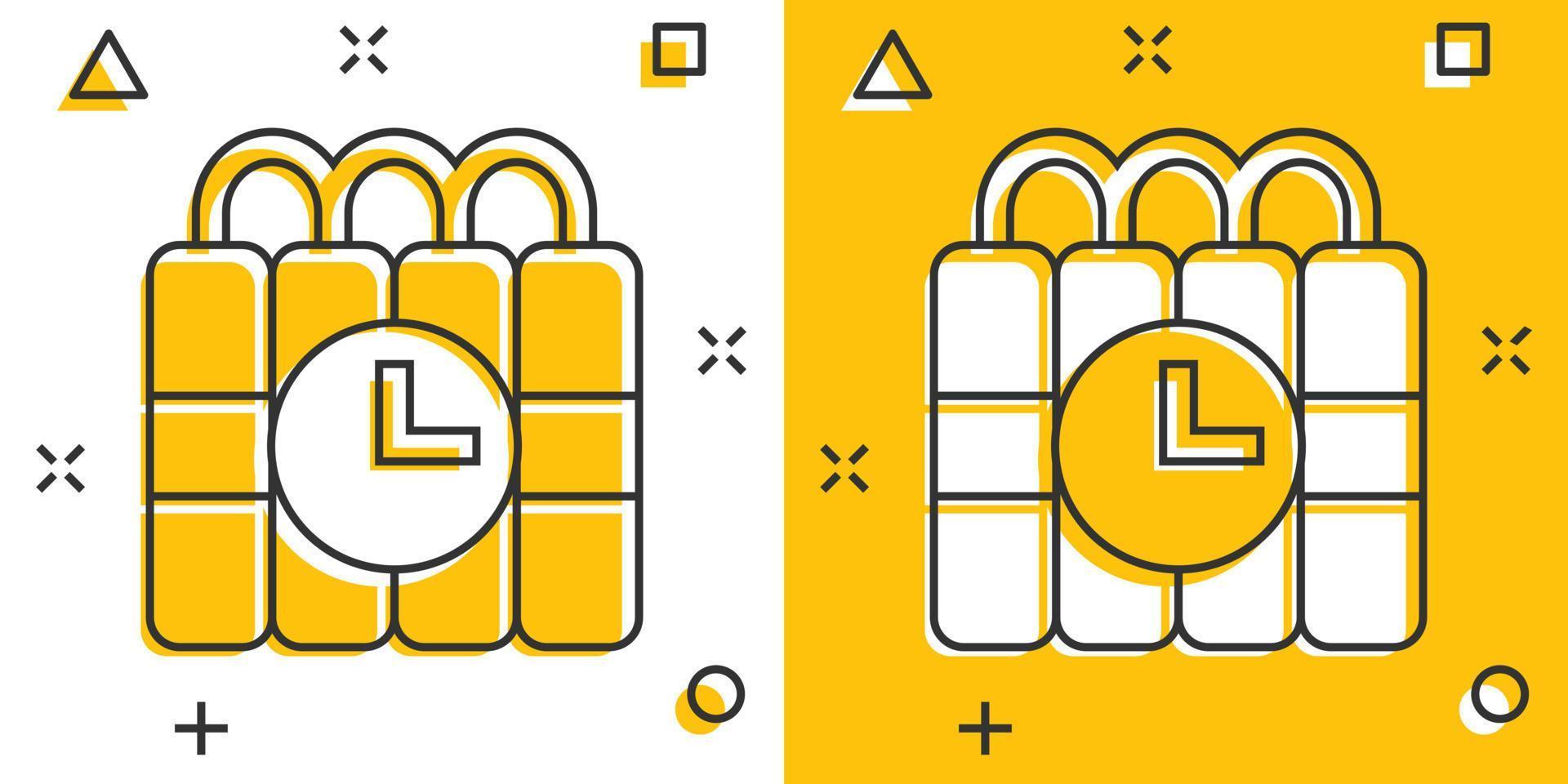 Bomb icon in comic style. Dynamite cartoon vector illustration on white isolated background. C4 tnt splash effect business concept.