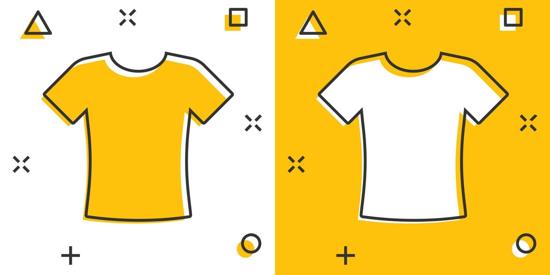 icono de camiseta en estilo cómico. ilustración de vector de dibujos animados de ropa casual sobre fondo blanco aislado. concepto de negocio de efecto de salpicadura de ropa de polo.