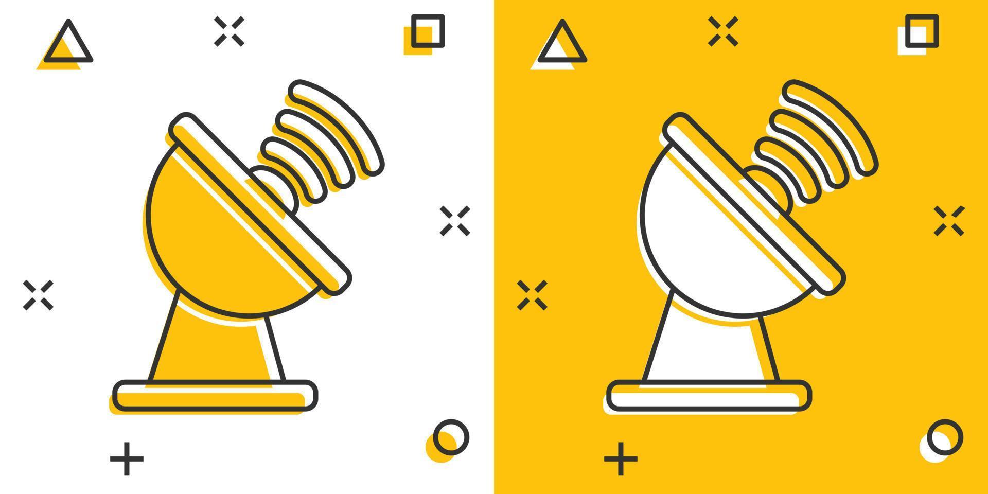 Satellite antenna tower icon in comic style. Broadcasting cartoon vector