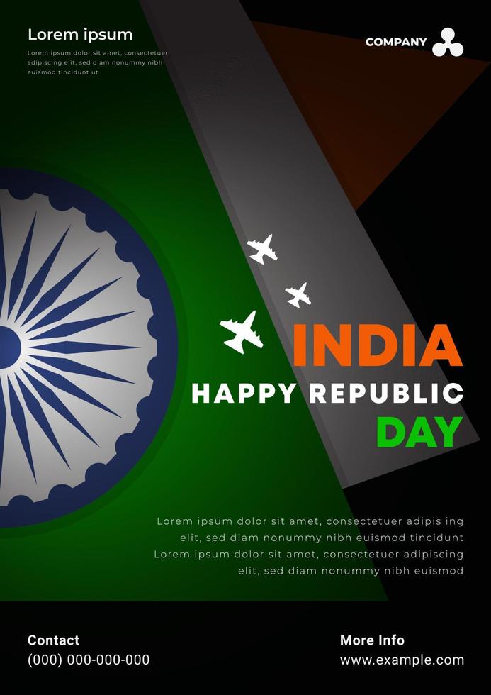 celebración del día de la república india el 26 de enero. diseño de póster de estilo simple con el símbolo de la bandera india, ilustración vector