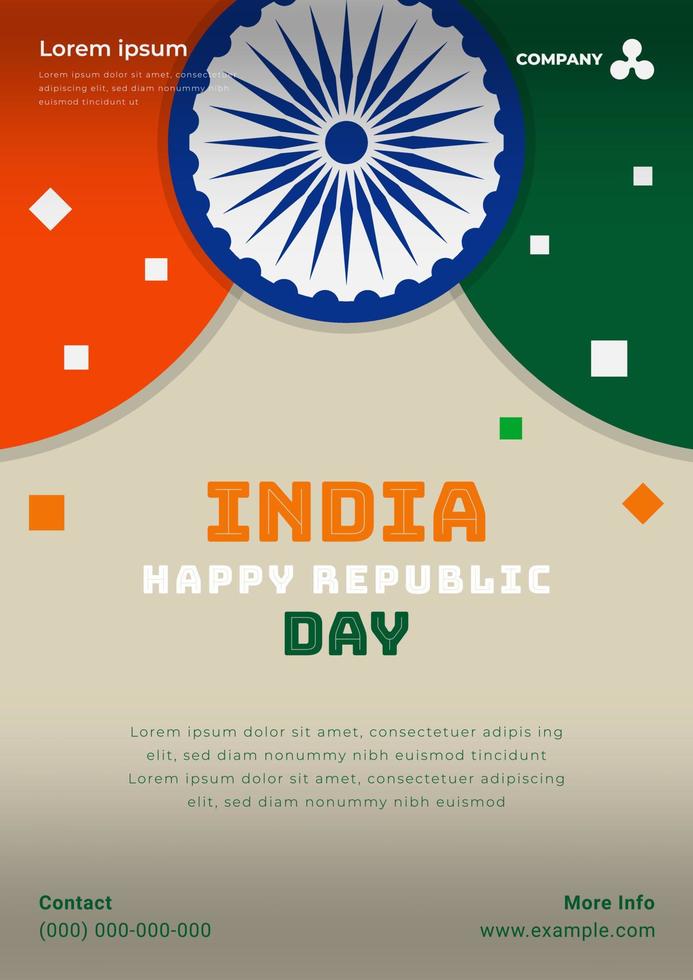 celebración del día de la república india el 26 de enero. diseño de cartel de estilo simple con el símbolo de la bandera india vector