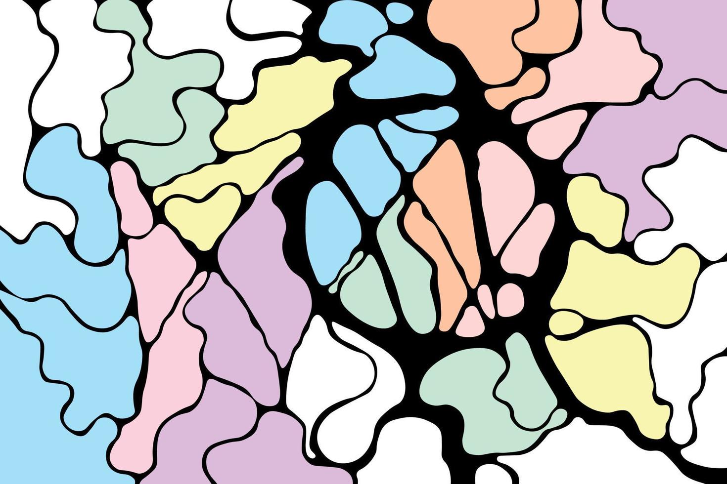 Abstract background, colorful blots with black outline, flat vector, method of working with the unconscious, new neural connections, Piskarev's neurographics vector