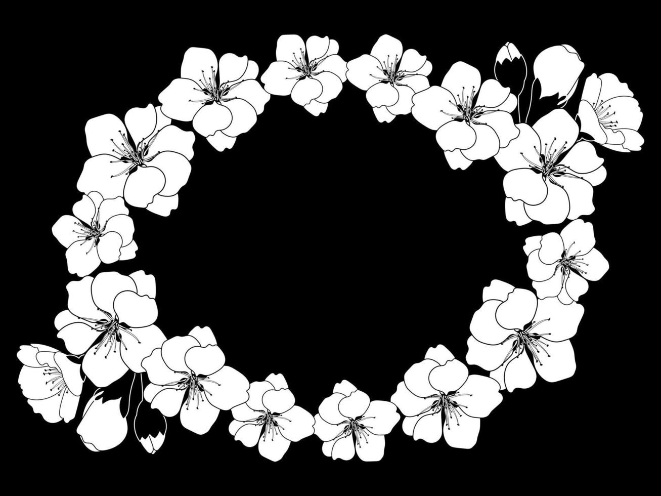 Cherry blossoms frame shaped like speech bubble. Floral wreath with place for text. Save the Date template. Vector illustration