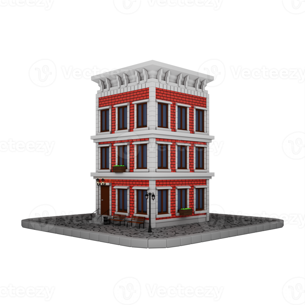 cartoon brick with three floor building png