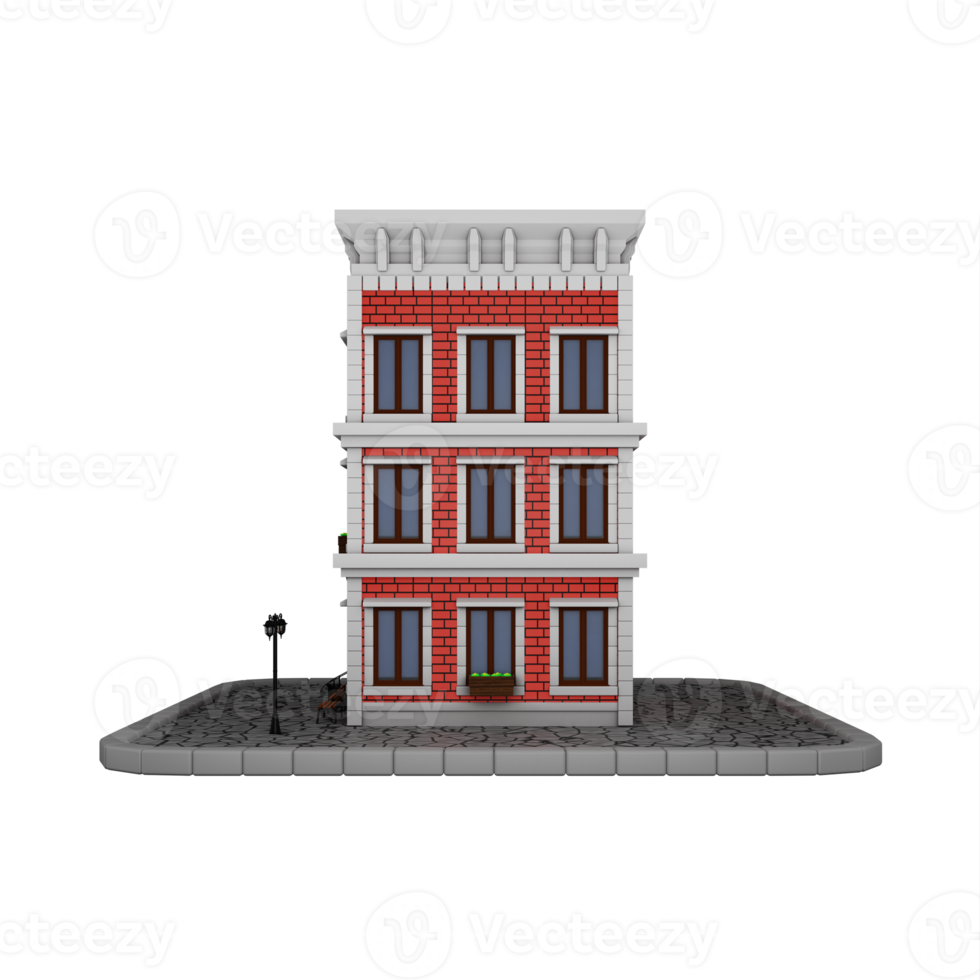 cartoon brick with three floor building png