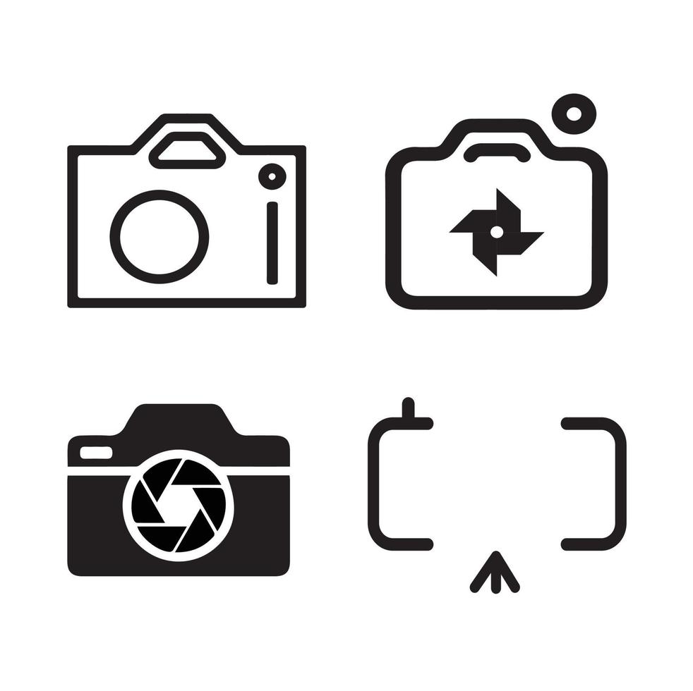 Camera icons in flat style for photography on white background. Vector illustration.