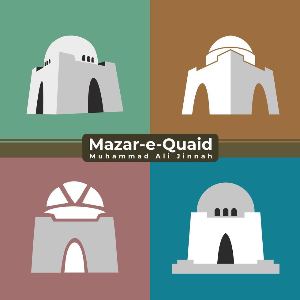 Set of Mazar-e-Quaid, Jinnah's Mausoleum Vector illustration