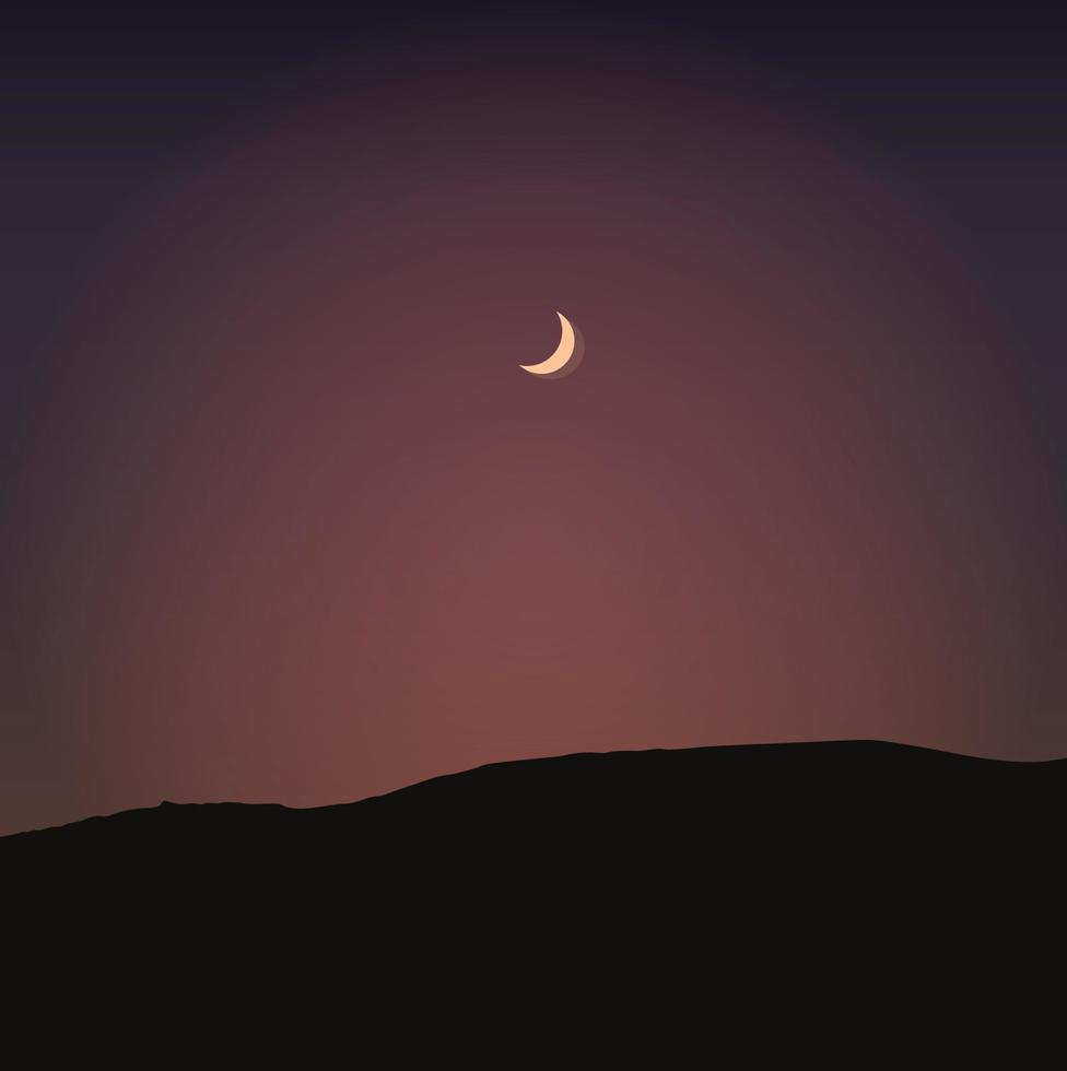 fondo de pantalla digital con vista nocturna de montañas y luna, ilustración de montaña, arte vectorial vector
