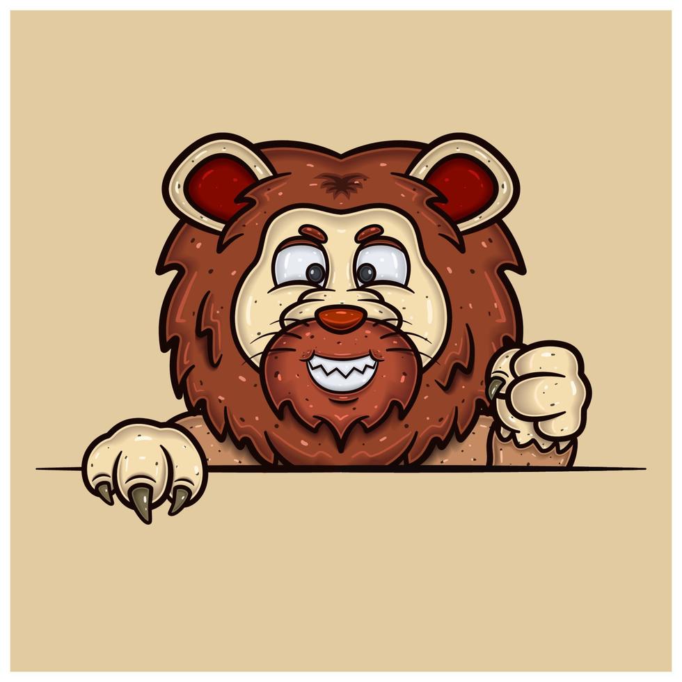 Evil Face Expression With Lion Cartoon. vector