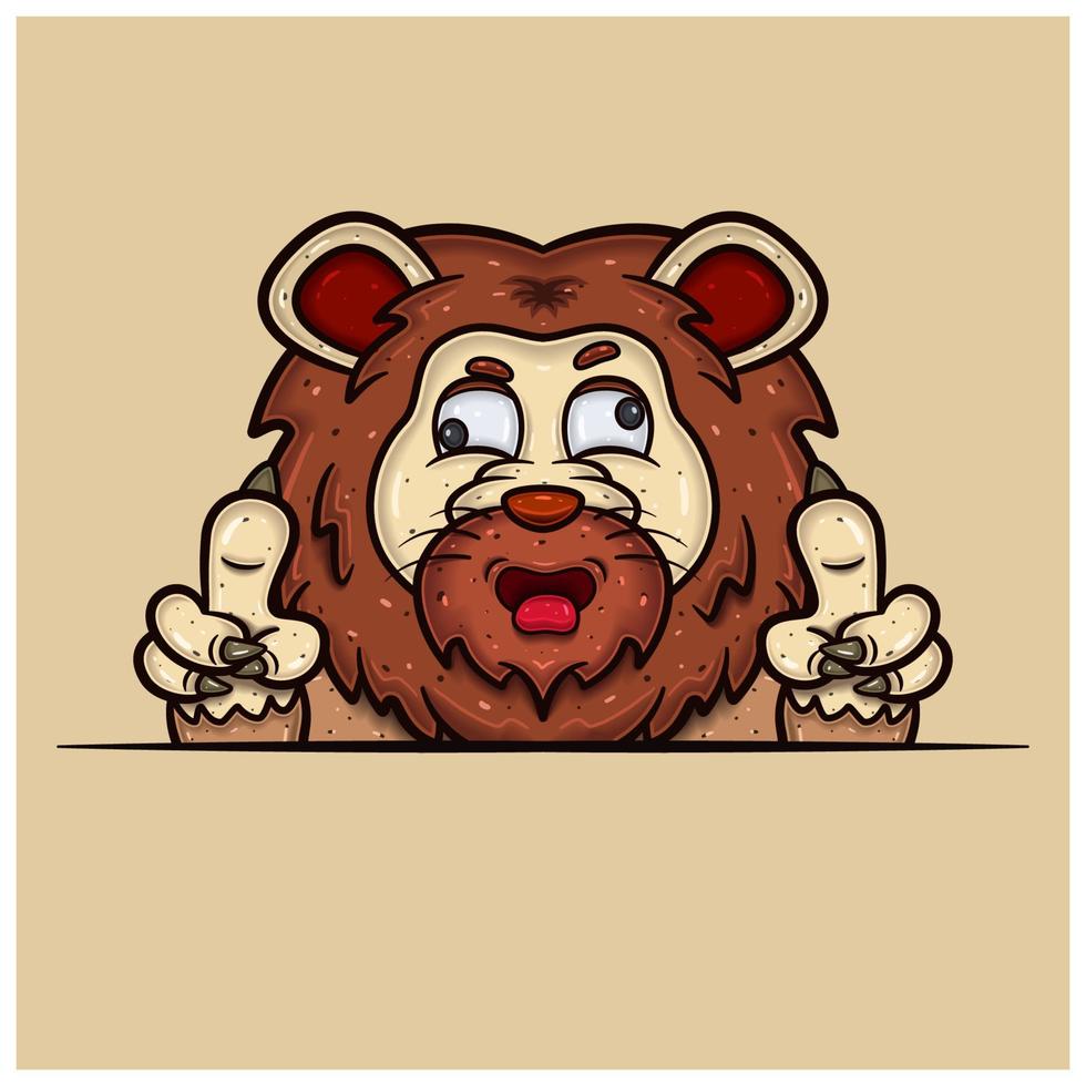 Crazy Face Expression With Lion Cartoon. vector