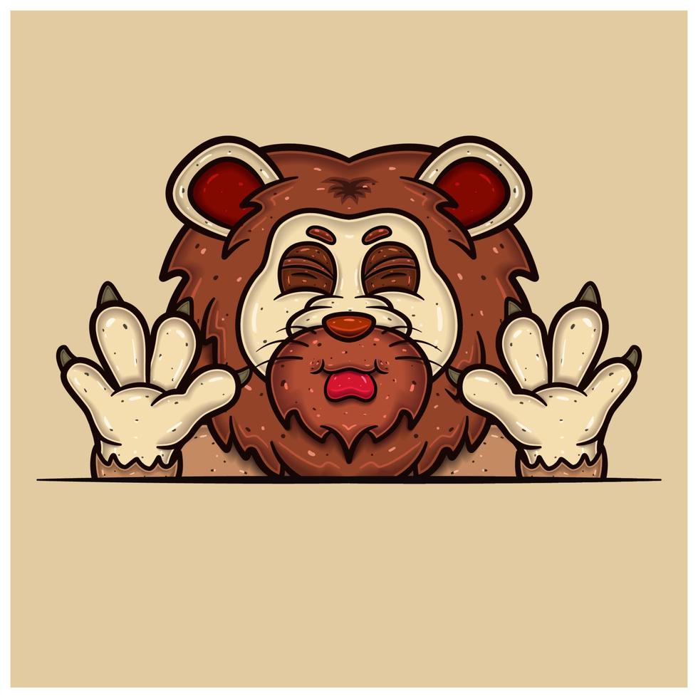 Taunt Face Expression With Lion Cartoon. vector