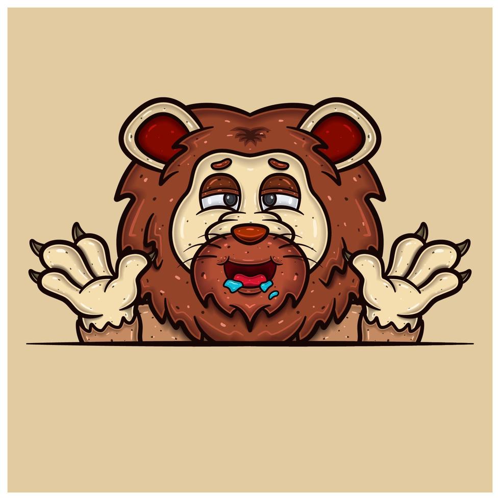 Hungry Face Expression With Lion Cartoon. vector