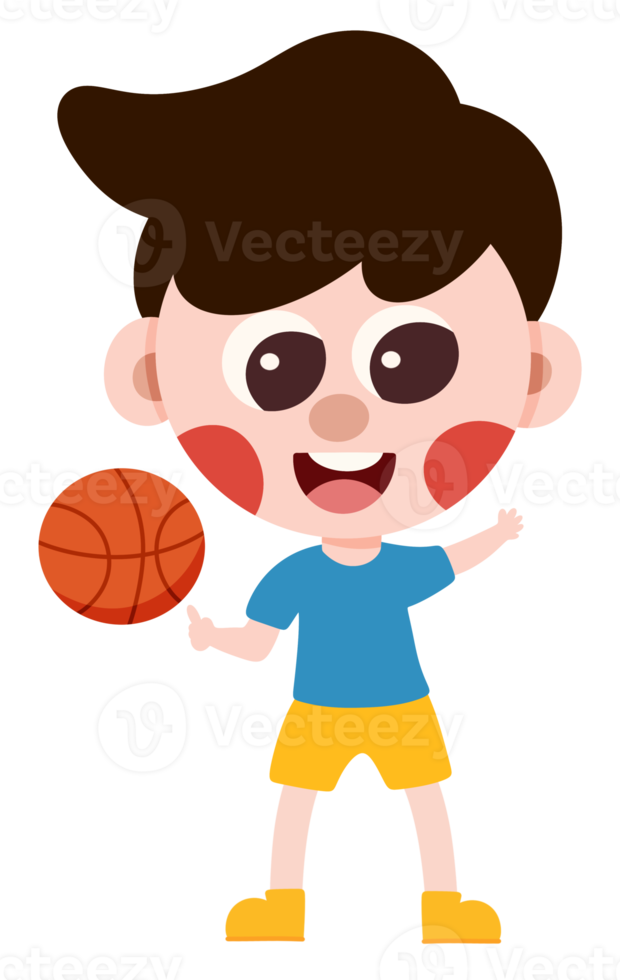 School boy playing basketball character cartoon icon png