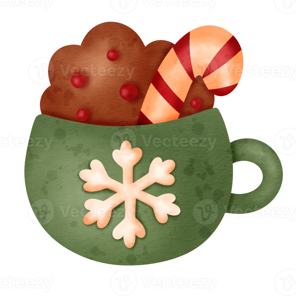 Watercolor Christmas holiday coffee mug cocoa Icon. png