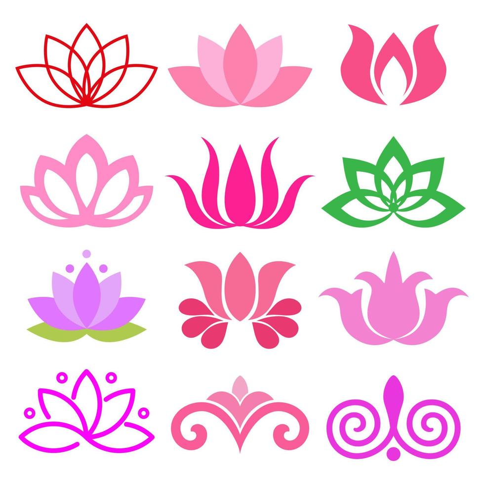 Illustration set of varied lotus flowers vector