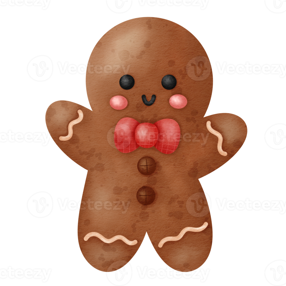 Watercolor Holiday gingerbread man cookie icon. png