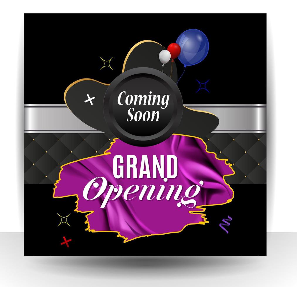 Grand Opening Cut ribbon background Banner Design Illustrations Shape, Business Promotion Ad Poster, Ceremony party event invitation, Coming soon Poster, red ribbon with balloon and colorful confetti. vector