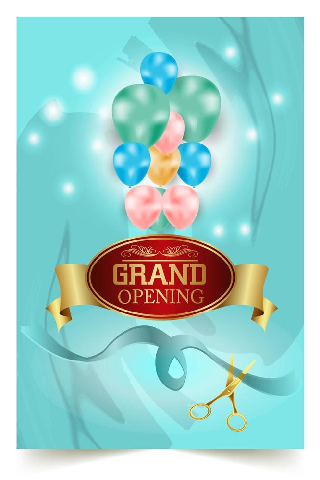 Grand Opening Cut ribbon background Banner Design Illustrations Shape, Business Promotion Ad Poster, Ceremony party event invitation, Coming soon Poster, red ribbon with balloon and colorful confetti. vector