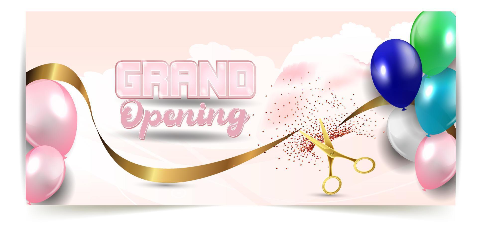 Grand opening banner with confetti and cutting rib