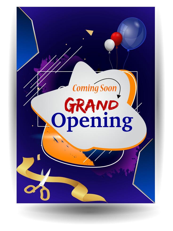 Grand Opening Cut ribbon background Banner Design Illustrations Shape, Business Promotion Ad Poster, Ceremony party event invitation, Coming soon Poster, red ribbon with balloon and colorful confetti. vector