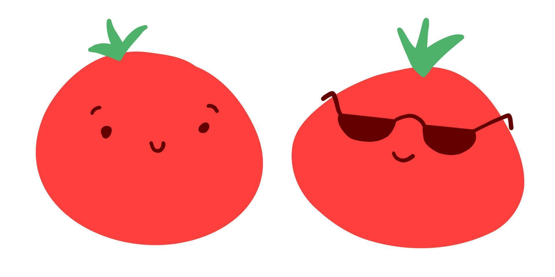 personajes de dibujos animados de tomate en estilo de dibujos animados planos. ilustración vectorial aislado sobre fondo blanco. vector