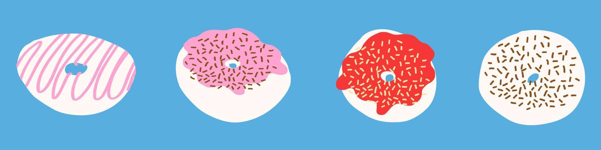 donuts en estilo de dibujos animados. ilustración vectorial aislada sobre fondo azul. vector