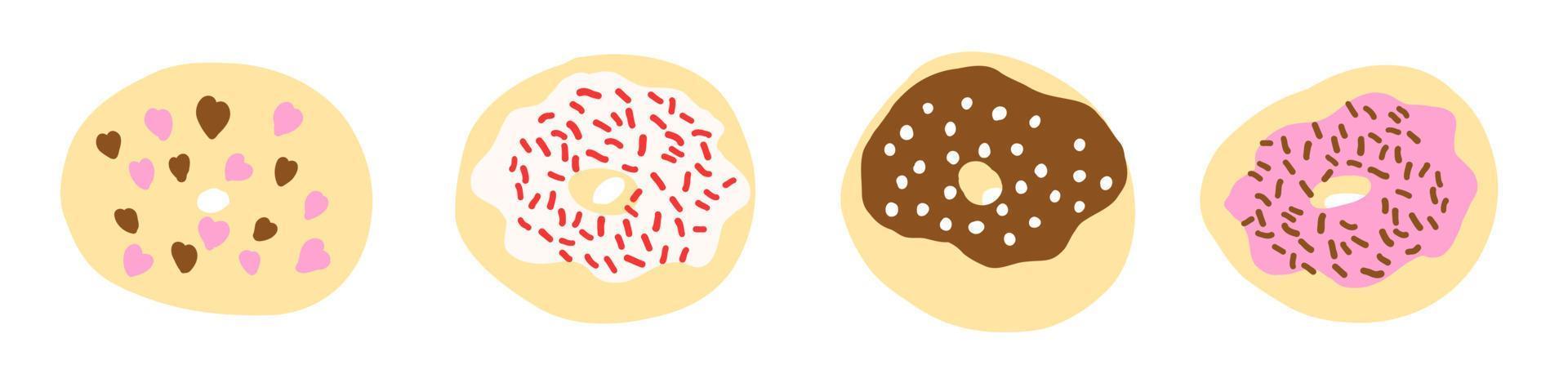 Donuts set in cartoon style. Vector illustration isolated on white background.