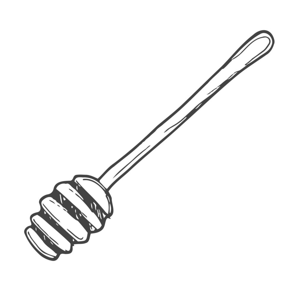 Honey stick isolated on a white background.Honey dipper for Bee honey. Hand-drawn vector illustration in the Doodle style