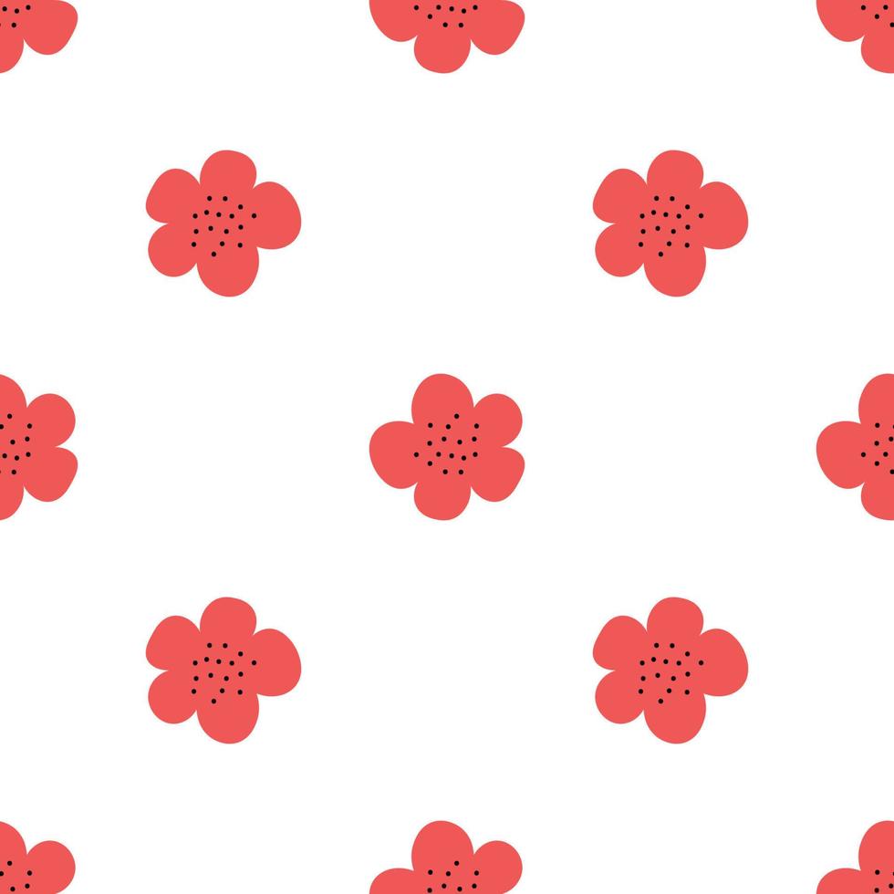 Floral seamless vector pattern with flowers. Spring flora. Simple hand-drawn kids style. Pretty ditsy for fabric, textile, wallpaper. Digital paper in white background