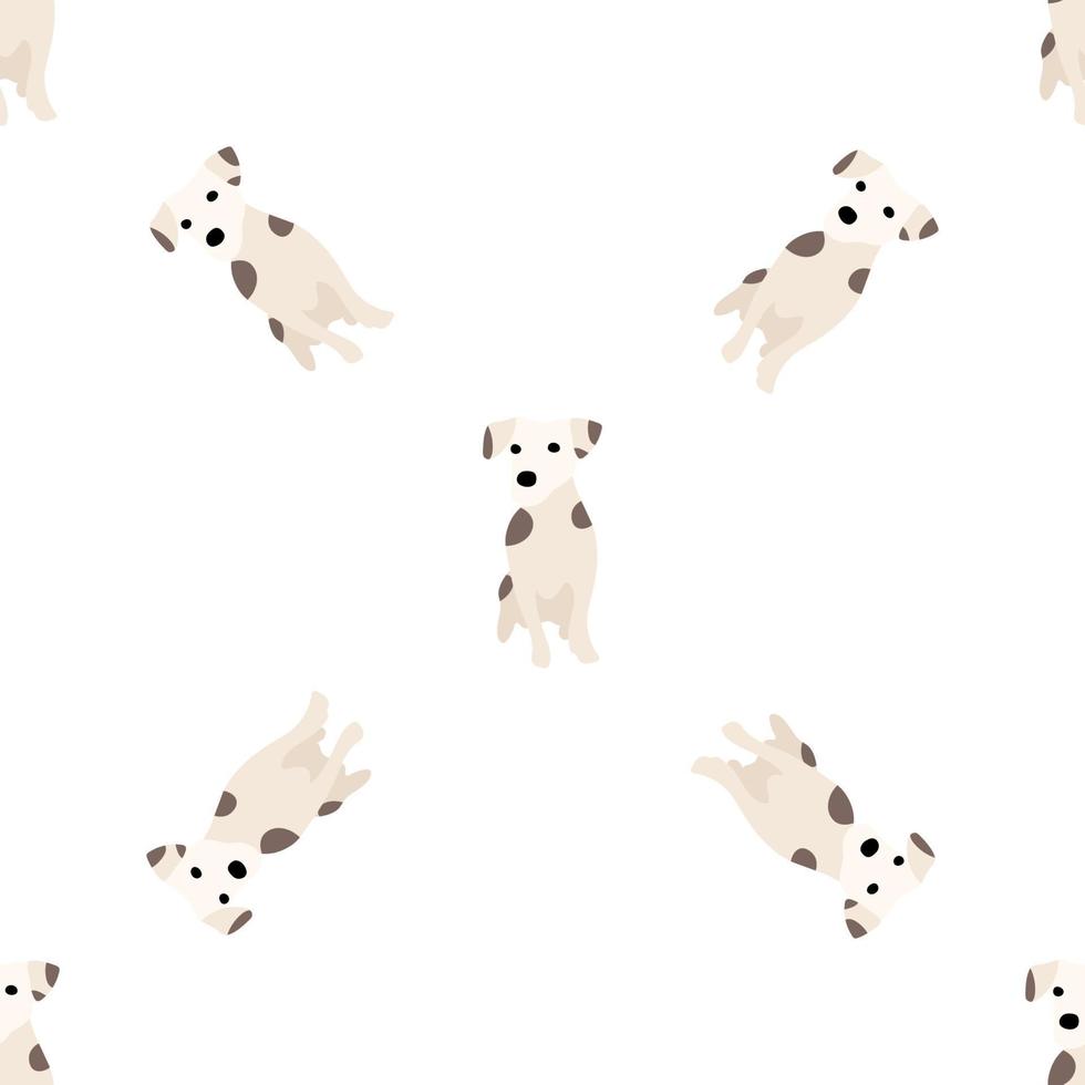 Cute dogs Jack Russell Terrier. Fanny animals . Vector hand drawn seamless pattern. Perfect for baby, kids apparel, print design, textile. White background.
