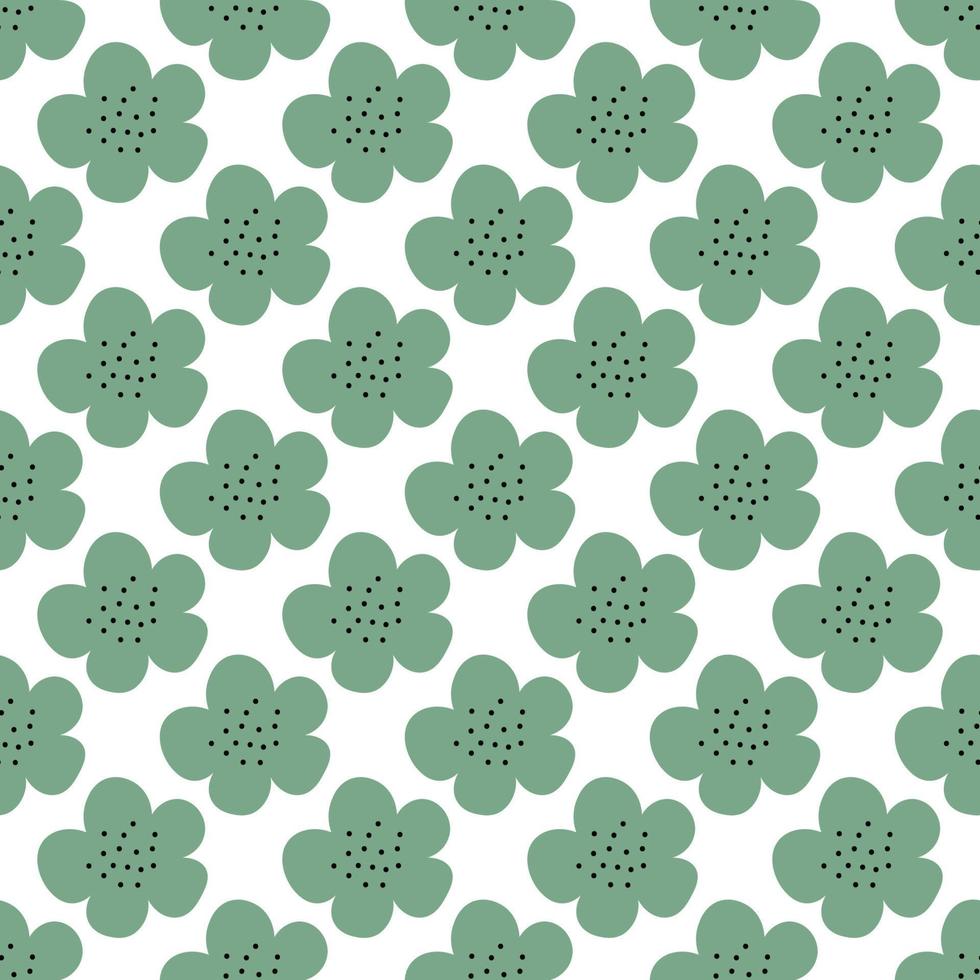 Floral seamless vector pattern with flowers. Spring flora. Simple hand-drawn kids style. Pretty ditsy for fabric, textile, wallpaper. Digital paper in white background