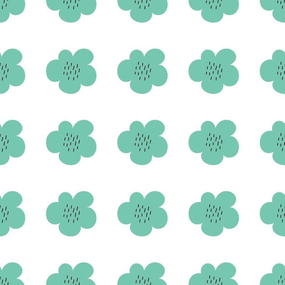 Floral seamless vector pattern with flowers. Spring flora. Simple hand-drawn kids style. Pretty ditsy for fabric, textile, wallpaper. Digital paper in white background