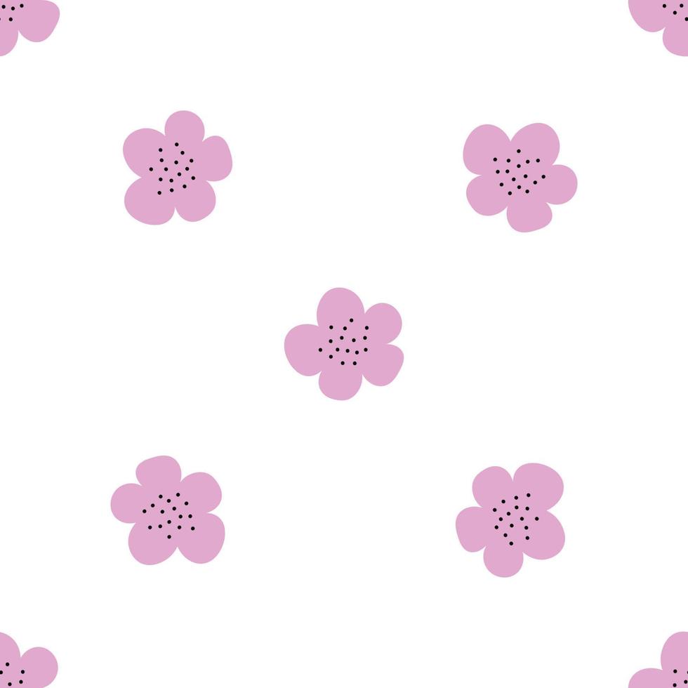 Floral seamless vector pattern with flowers. Spring flora. Simple hand-drawn kids style. Pretty ditsy for fabric, textile, wallpaper. Digital paper in white background