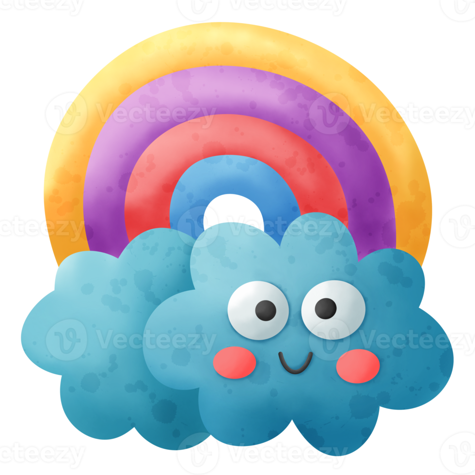 Rainbow and clouds smiling face cartoon icon png