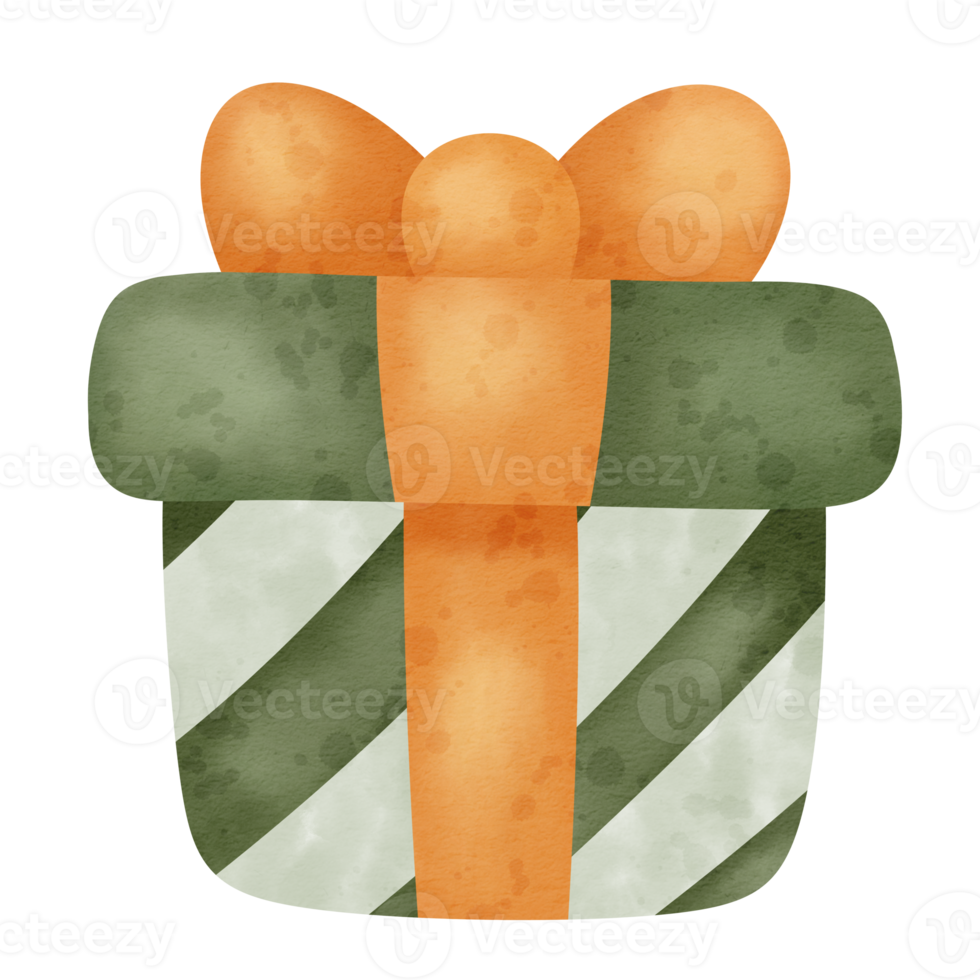 Watercolor Christmas gift box icon. png