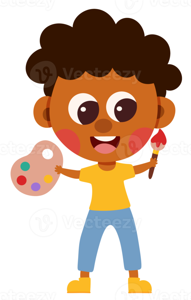 niño con paleta y pincel icono de dibujos animados de carácter png