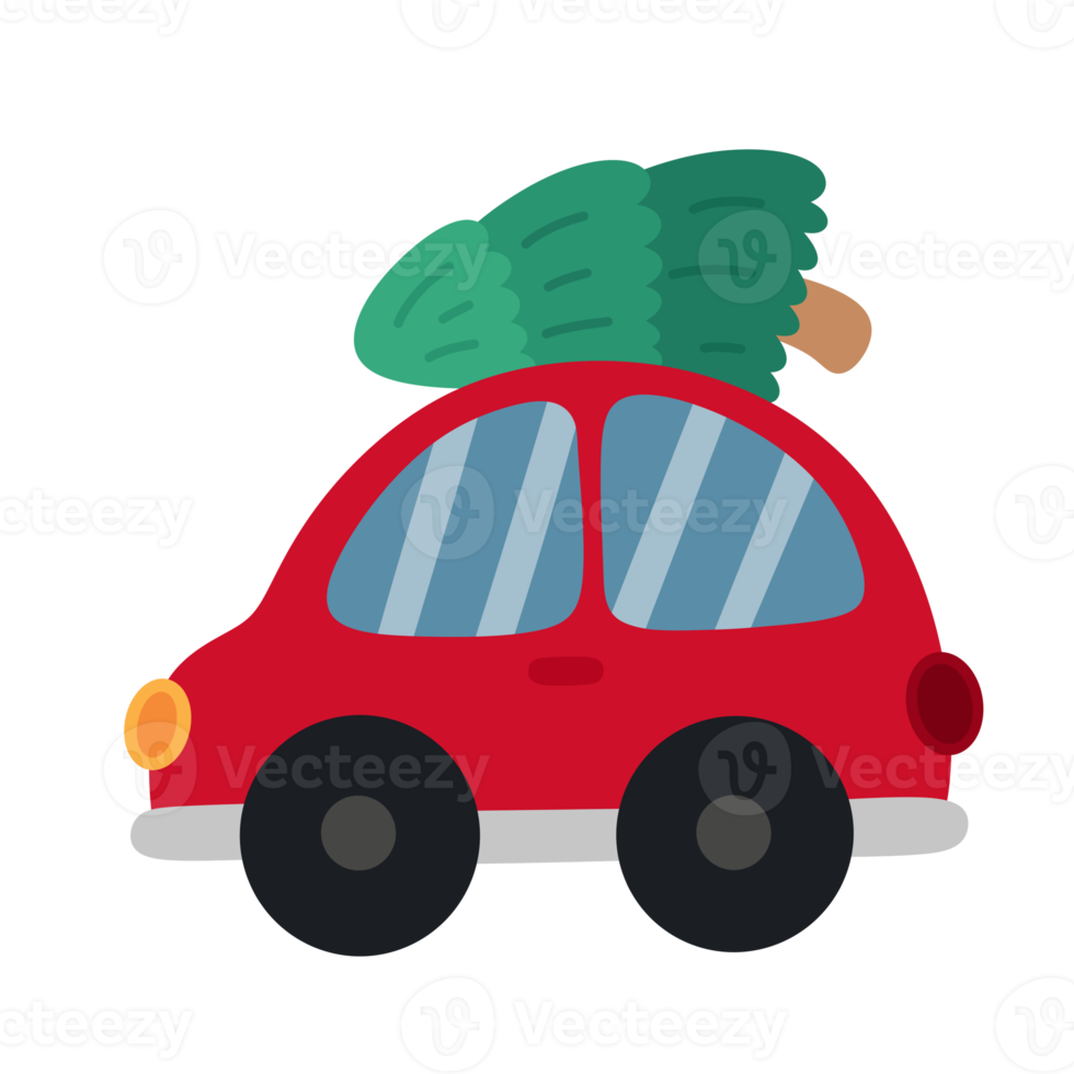 Red car with a christmas tree on the roof Icon. png