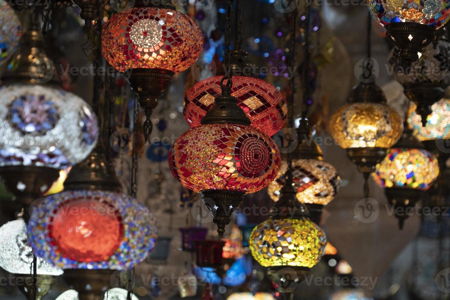Arabic glass colorful lamp lantern photo
