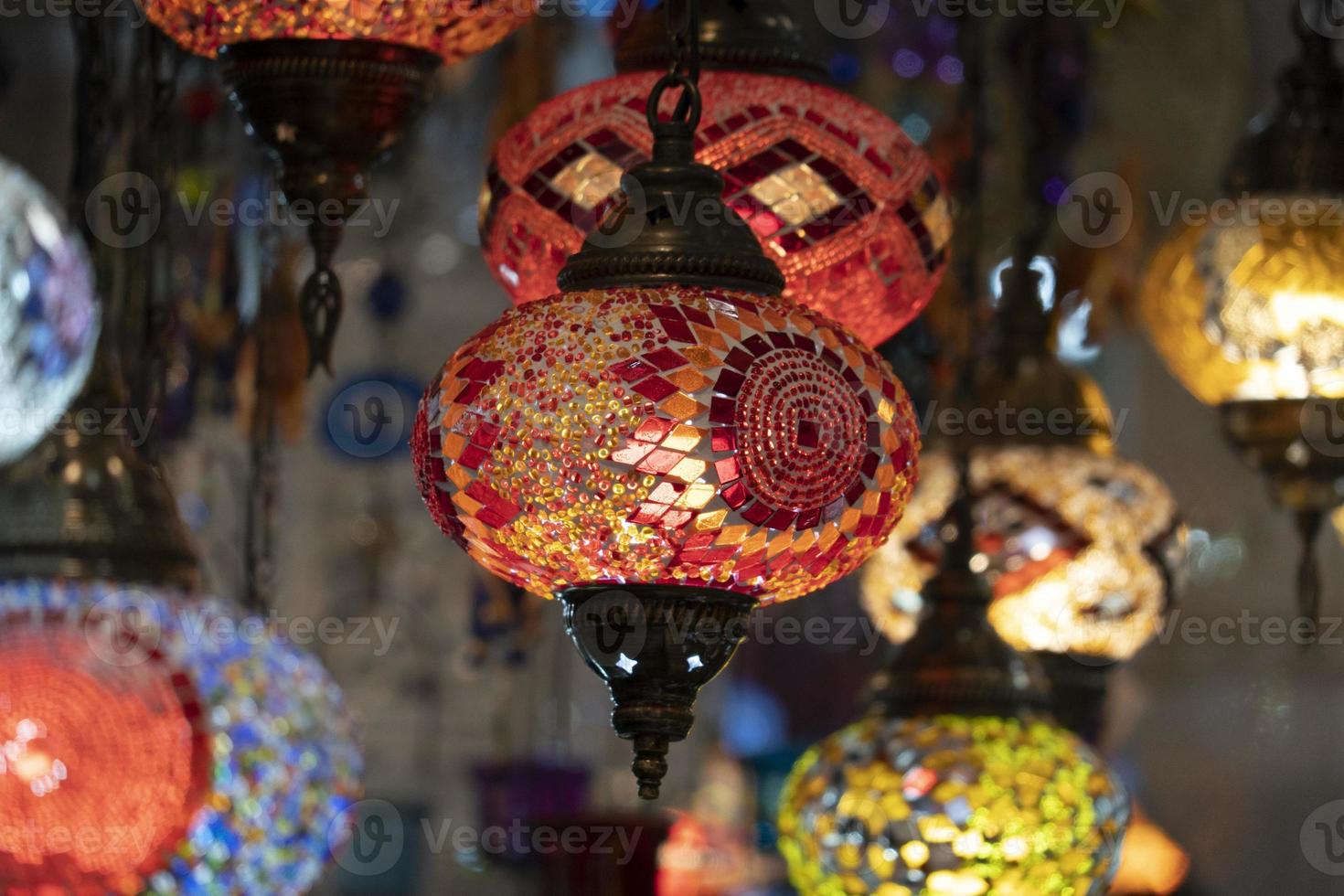 Arabic glass colorful lamp lantern photo