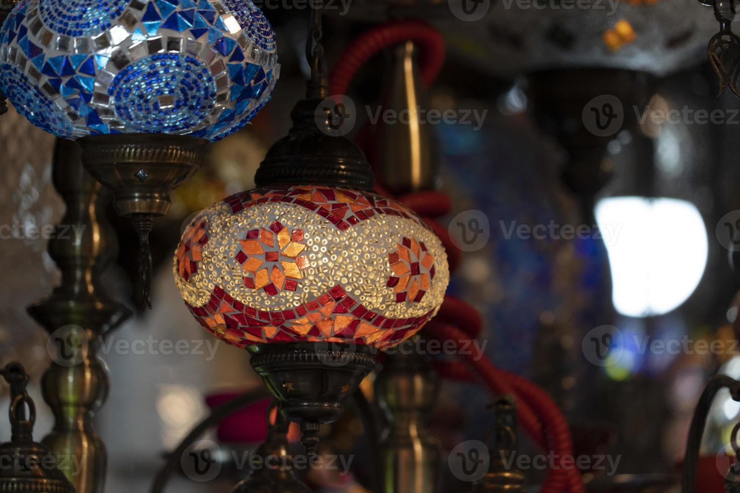 Arabic glass colorful lamp lantern photo