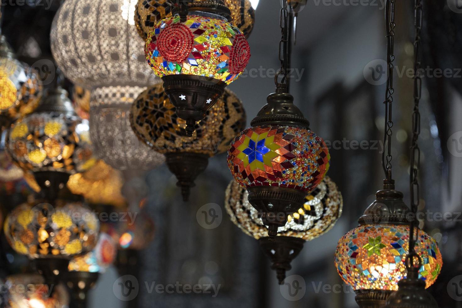 Arabic glass colorful lamp lantern photo