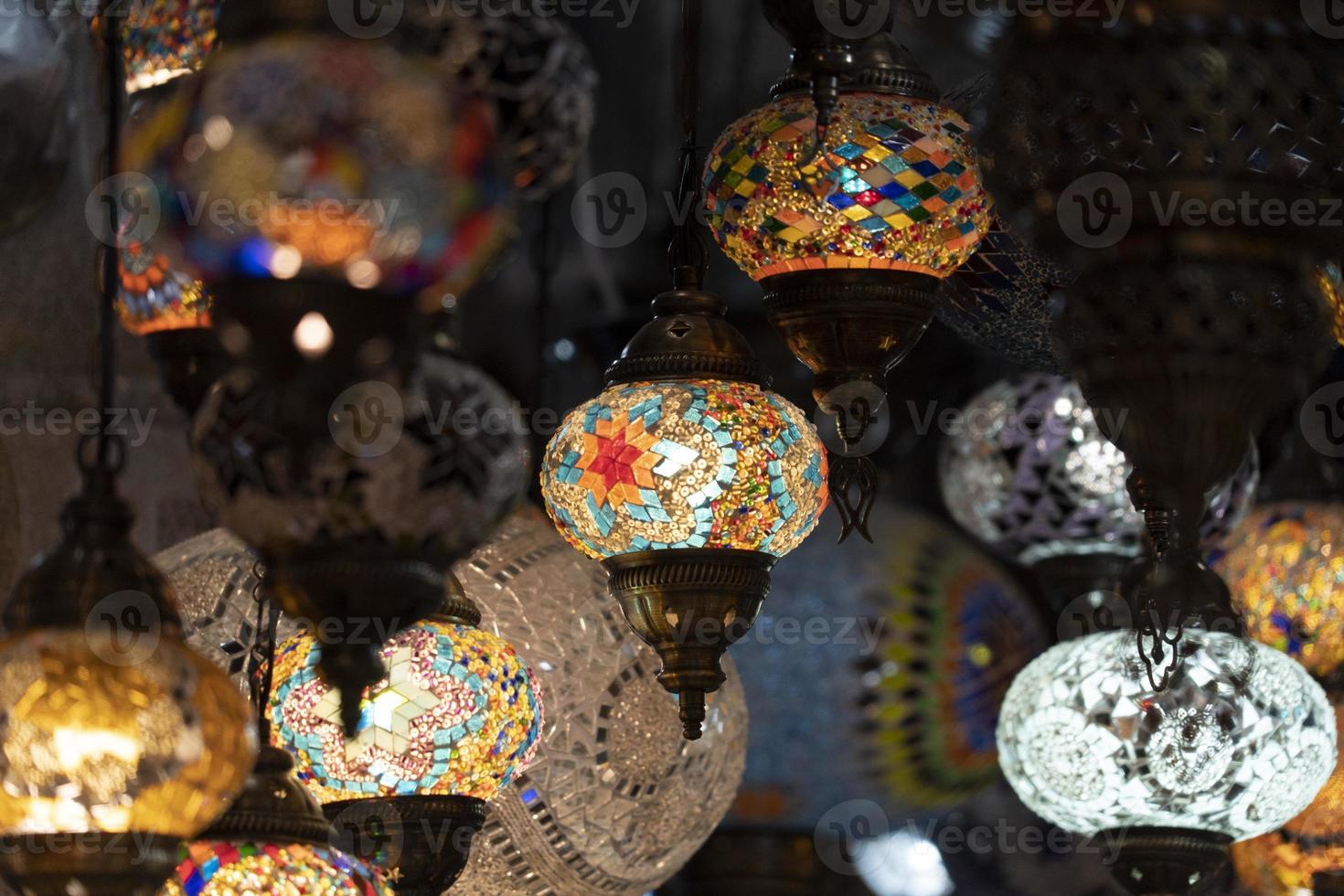 Arabic glass colorful lamp lantern photo