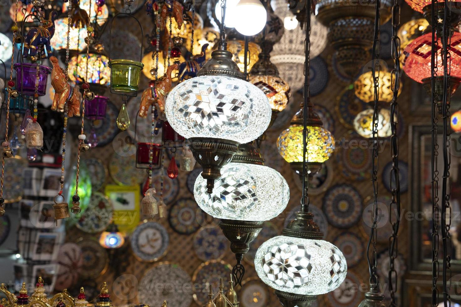 Arabic glass colorful lamp lantern photo